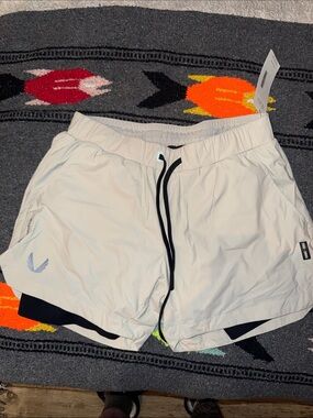 ASRV White Athletic Shorts with Black Drawcord